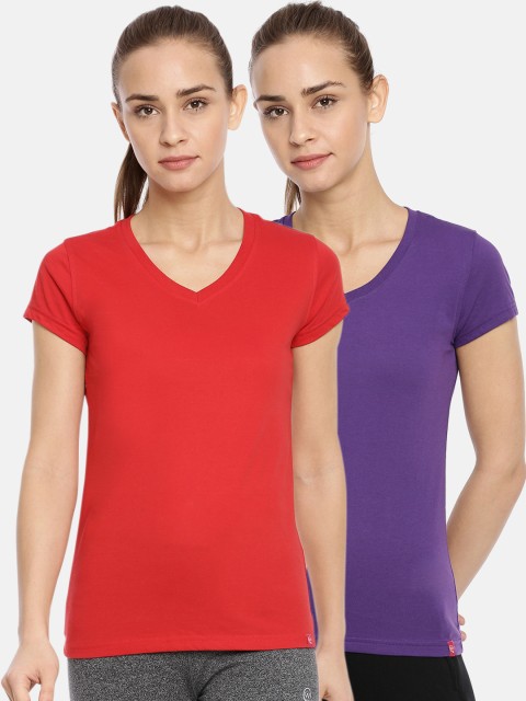 

Macrowoman W-Series Women Pack of 2 Solid V-Neck T-shirts, Red