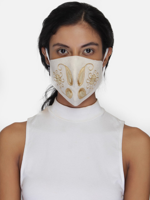 

Anekaant Women Off-White Embroidered 3-Ply Reusable Outdoor Masks