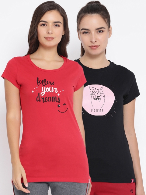 

Macrowoman W-Series Women Pack of 2 Printed Round Neck T-shirts, Black