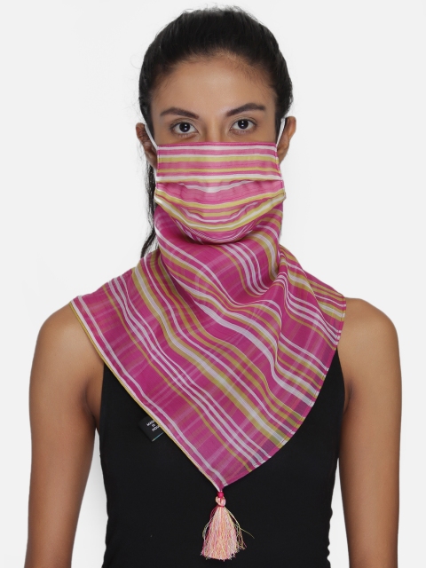 

Anekaant Women Pink 3-Layers Reusable Striped Tasseled Scarf Style Cloth Mask