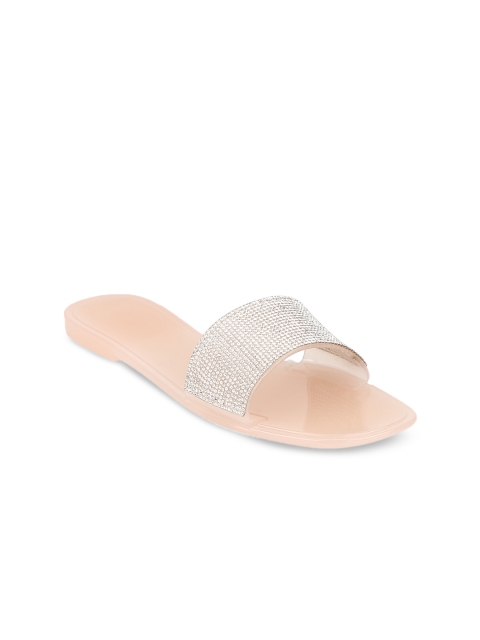 

Truffle Collection Women Silver-Toned Solid Open Toe Embellished Flats