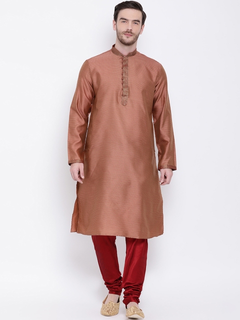 

Lakshya by Manish Men Maroon Self Design Kurta with Churidar