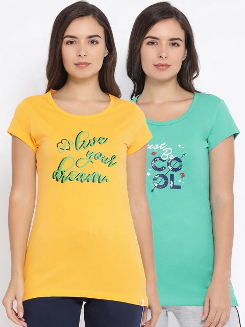 

Macrowoman W-Series Women Pack Of 2 Printed Lounge T-Shirts, Turquoise blue