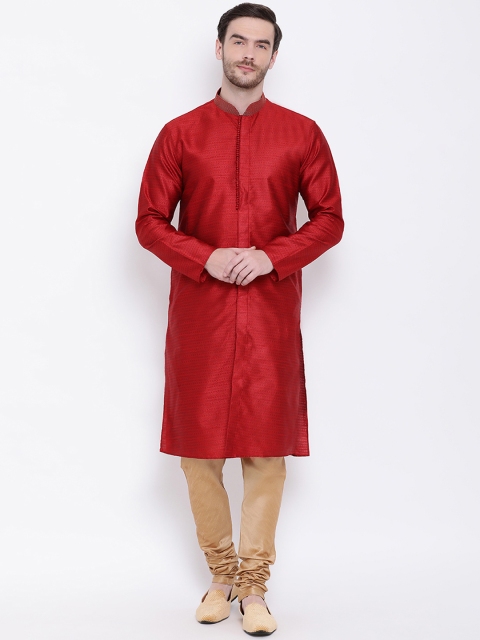 

Lakshya by Manish Men Maroon & Gold-Toned Self Design Kurta with Churidar