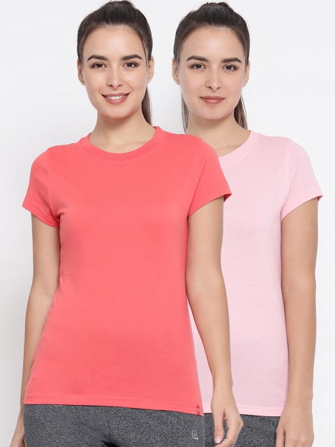 

Macrowoman W-Series Women Pack of 2 Solid Round Neck T-shirt, Pink
