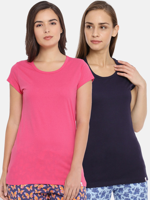 

Macrowoman W-Series Women Pack Of 2 Solid Lounge T-Shirts, Navy blue
