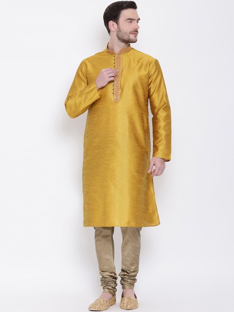 

Lakshya by Manish Men Mustard Yellow Solid Kurta with Churidar