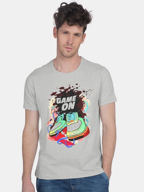 

Newport Men Grey Brown Printed Round Neck Pure Cotton T-shirt
