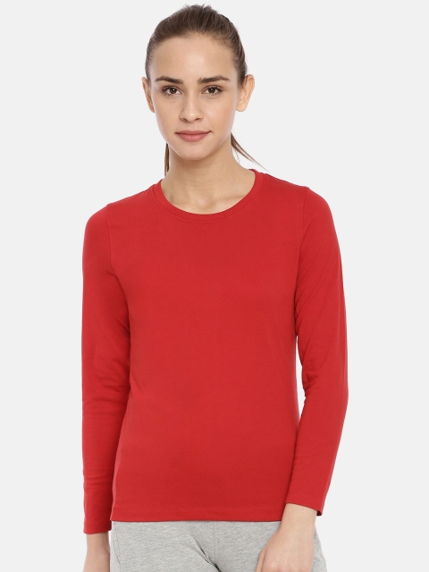 

Macrowoman W-Series Women Coral Red Solid Round Neck T-shirt
