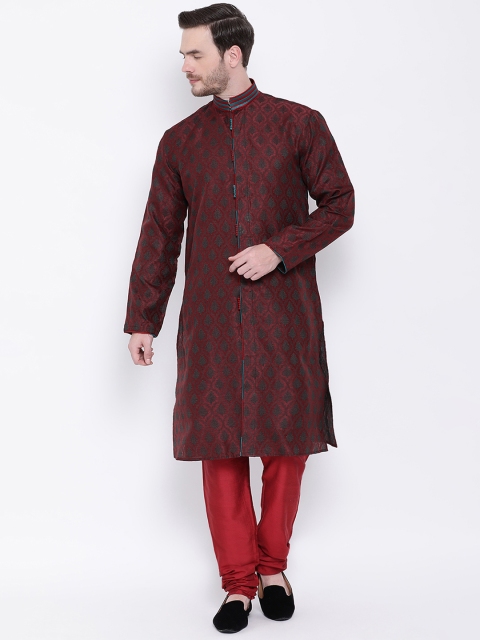 

Lakshya by Manish Men Maroon Self Design Kurta with Pyjamas