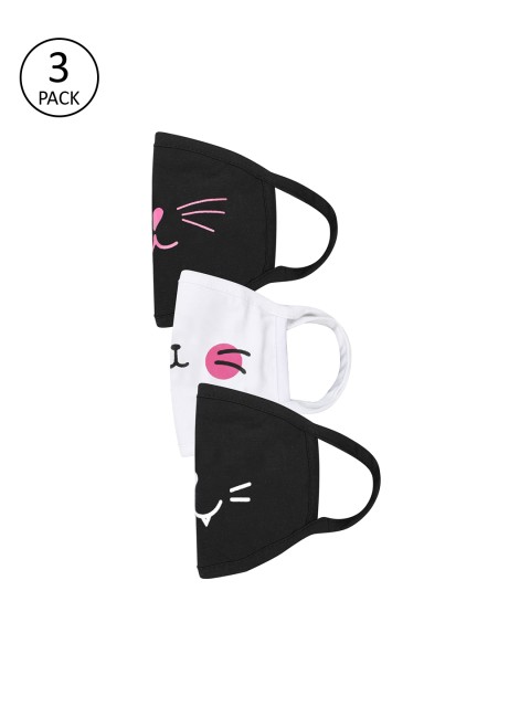 

THREADCURRY Women 3 Pcs Printed 2-Ply Anti-Pollution Reusable Outdoor Masks, Black
