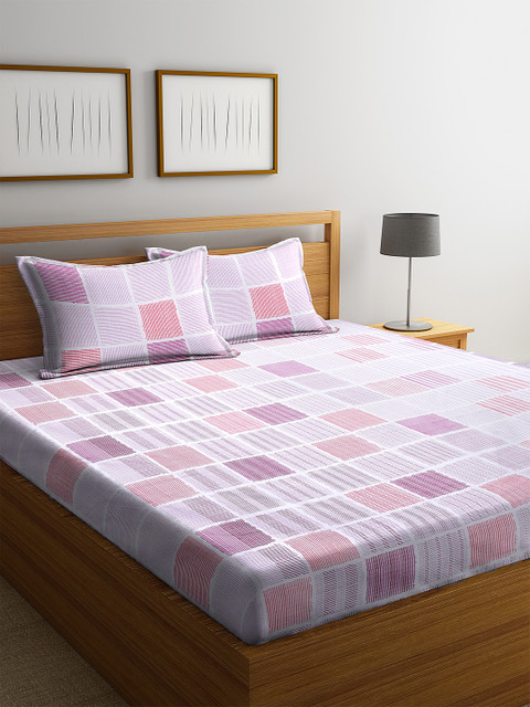 

BOMBAY DYEING Purple & Red Geometric 180 TC Cotton 1 Queen Bedsheet with 2 Pillow Covers