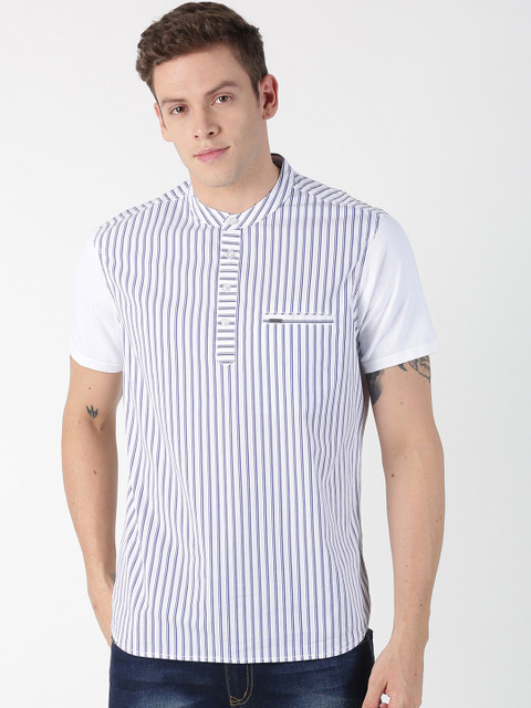 

BLACK BUCK Men Multicoloured Striped Mandarin Collar T-shirt, Multi