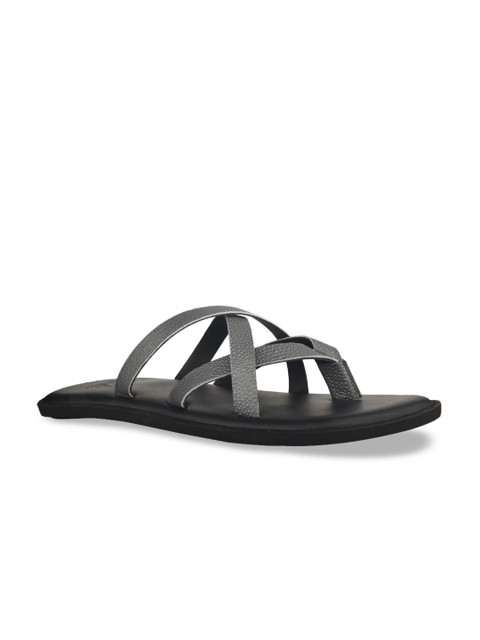 

SKO Men Grey Solid Leather Comfort Sandals