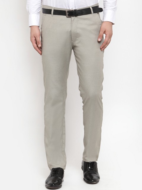 

JAINISH Men Grey Smart Slim Fit Solid Formal Trousers