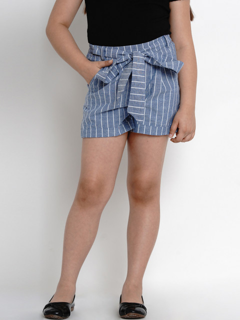 

Bitiya by Bhama Girls Blue & White Striped Regular Fit Regular Shorts