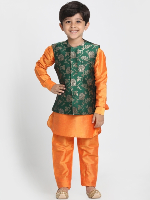 

JBN Creation Boys Orange & Green Self Design Kurta with Pyjamas