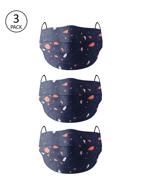 

Bigsmall Adults Pack Of 3 Blue Printed 4-Ply Reusable Outdoor Cloth Masks