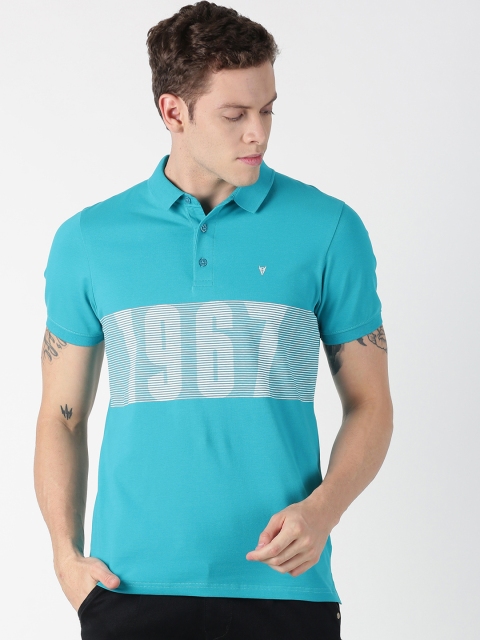 

BLACK BUCK Men Turquoise Blue & White Printed Polo Collar T-shirt
