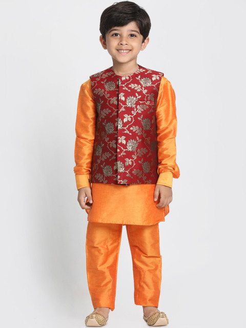 

JBN Creation Boys Orange & Maroon Self Design Kurta with Pyjamas