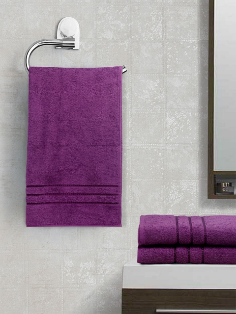 

BOMBAY DYEING Unisex Set Of 3 Purple Solid Flora 350 GSM Medium Towels