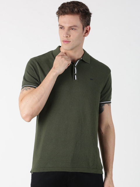 BLACK BUCK Men Olive Green Solid Polo Collar T-shirt