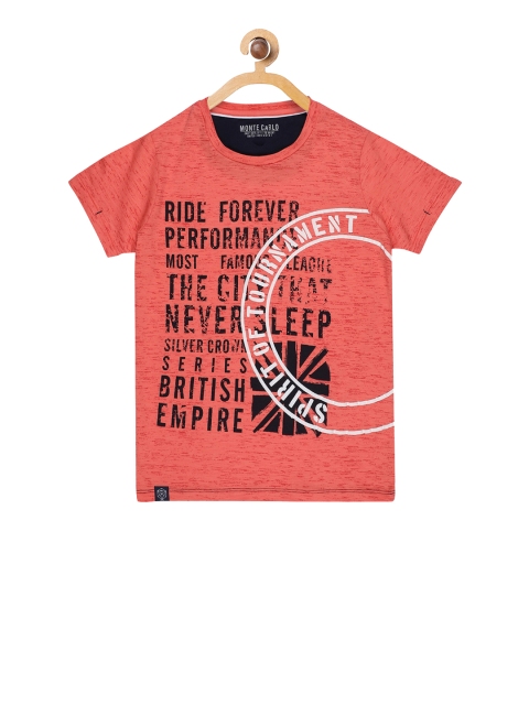 

Monte Carlo Boys Coral Pink & Black Printed Round Neck T-shirt