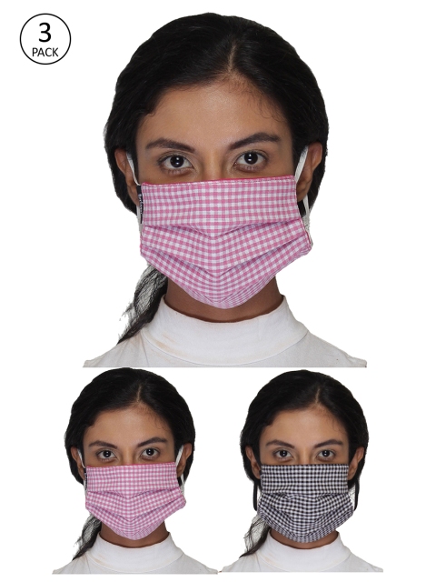 

Anekaant Women 3 Pcs Multicolor 3-Ply Reusable Checked Cotton Fabric Masks, Multi