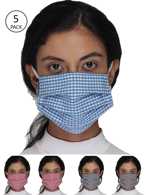 

Anekaant Women Pack Of 5 Checked 3-Ply Reusable Outdoor Cloth Masks, Blue
