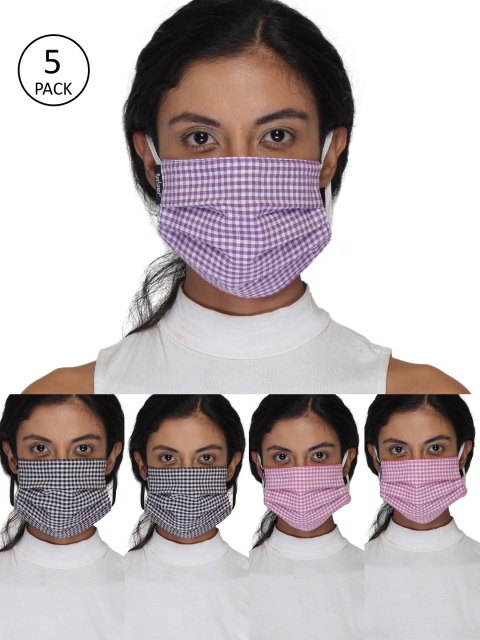 

Anekaant Women 5 Pcs Checked 3-Ply Anti-Pollution Reusable Cloth Masks, Black