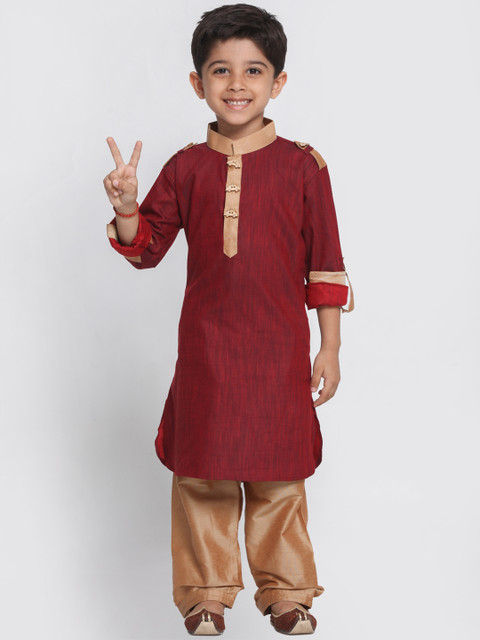 

JBN Creation Boys Maroon & Rose Gold Solid Kurta with Pyjamas