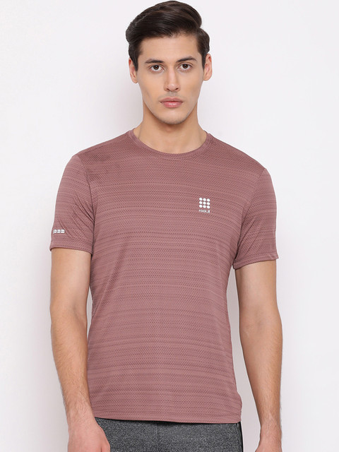 

rock.it Men Maroon Striped Round Neck T-shirt