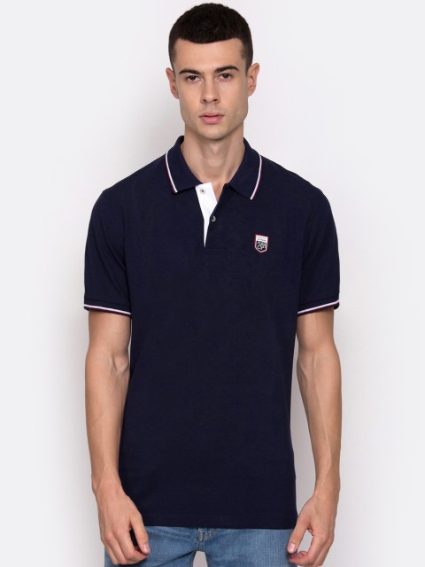 

GANT Men Navy Blue Solid Polo Collar T-shirt