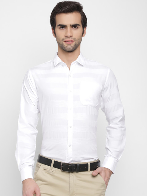 

cape canary Men White Regular Fit Striped Formal Shirt