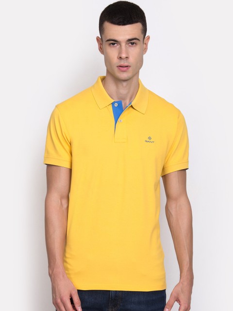 

GANT Men Yellow Solid Polo Collar T-shirt