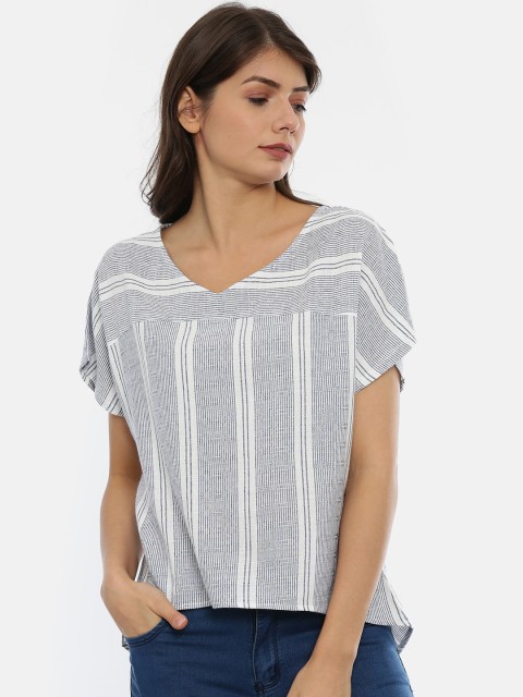 

IDK Women Blue & White Striped Top