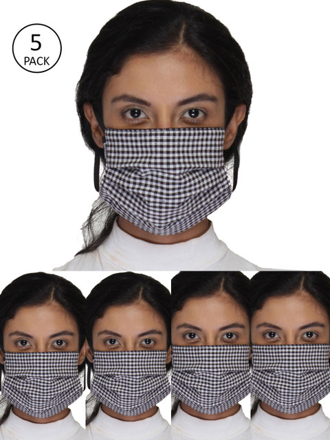 

Anekaant Women Pack Of 5 Black & White Checked 3-Ply Reusable Outdoor Cloth Masks