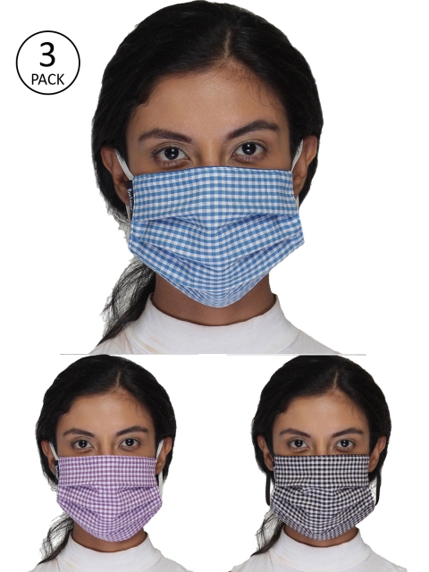 

Anekaant Women Pack Of 3 Multicolored 3-Ply Reusable Checkered Cloth Mask, Purple
