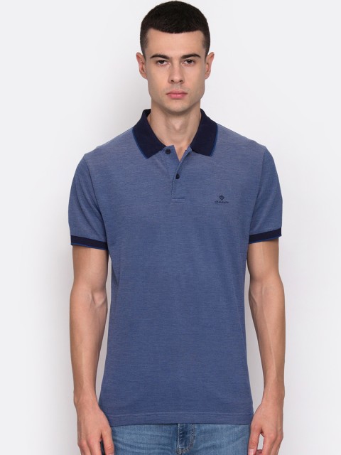 

GANT Men Navy Blue Solid Polo Collar T-shirt