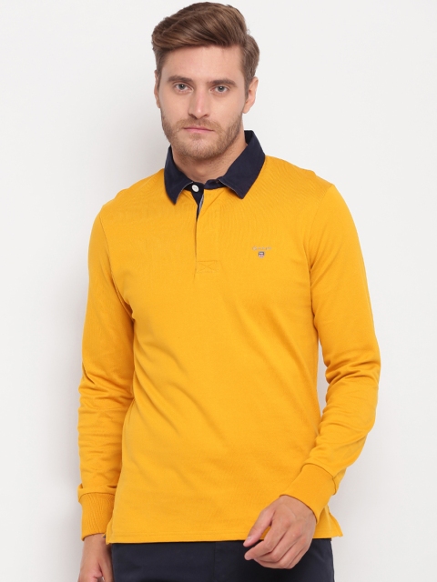 

GANT Men Mustard Yellow Solid Polo Collar T-shirt