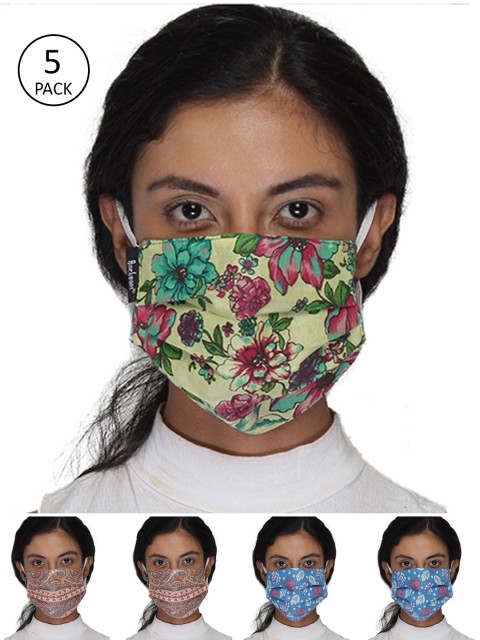 

Anekaant Women Pack Of 5 Pcs Multicoloured Printed Reusable 3-Ply Protective Outdoor Masks, Multi