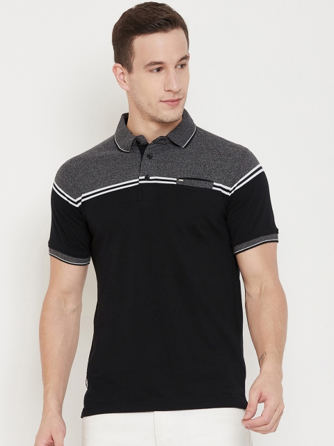 

Okane Men Black Colourblocked Polo Collar T-shirt