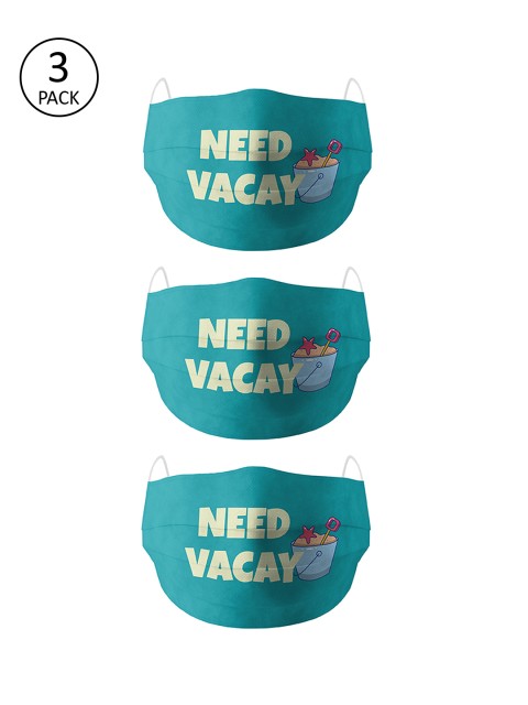 

Bigsmall Adults Pack Of 3 Turquoise Blue Printed 4-Ply Reusable Outdoor Cloth Masks