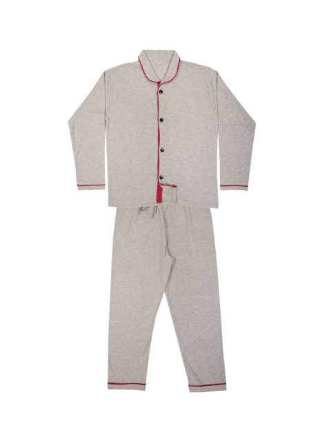 

TINY HUG Boys Grey Melange & Red Solid Shirt with Pyjamas