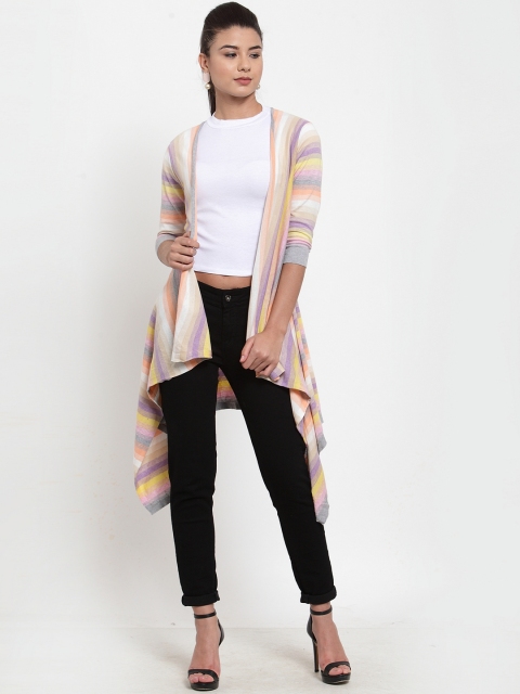 

Kalt Women Grey & Pink Striped Open Front Shrug