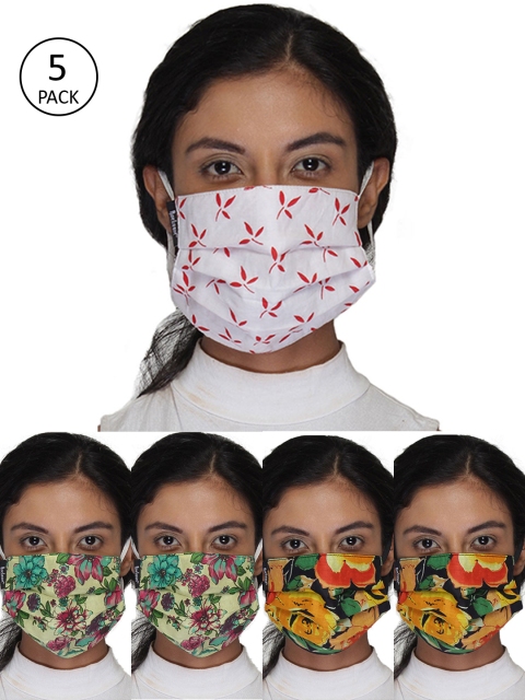 

Anekaant Women 5 Pcs 3 Ply Reusable Printed Cotton Cloth Masks, Multi