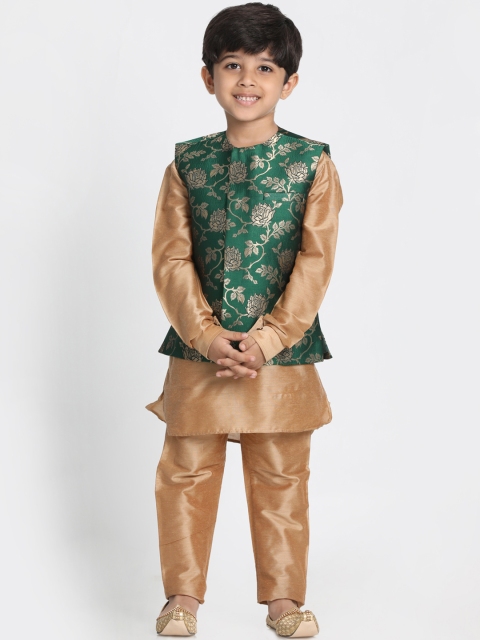 

JBN Creation Boys Gold-Toned & Green Self Design Kurta with Pyjamas