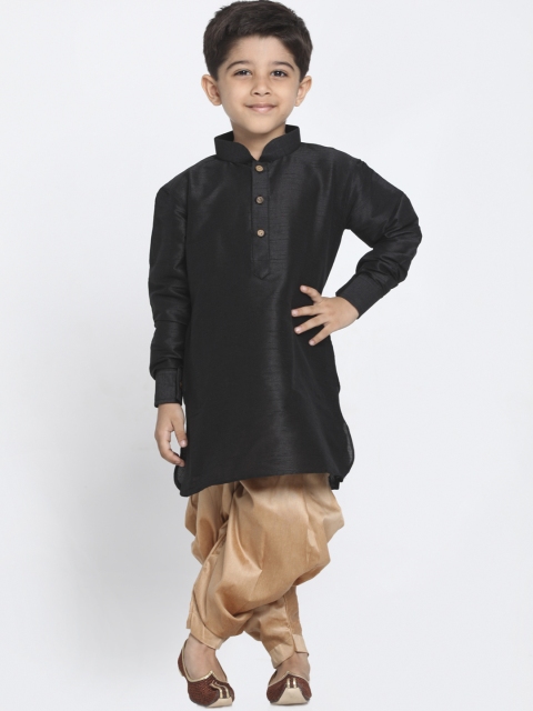 

JBN Creation Boys Black & Rose Gold-Coloured Solid Kurta with Dhoti Pants