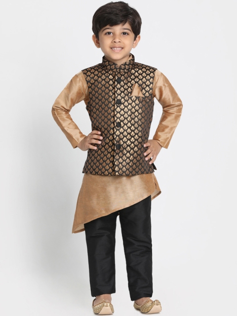 

JBN Creation Boys Gold-Toned & Black Solid Kurta with Pyjamas & Nehru Jacket