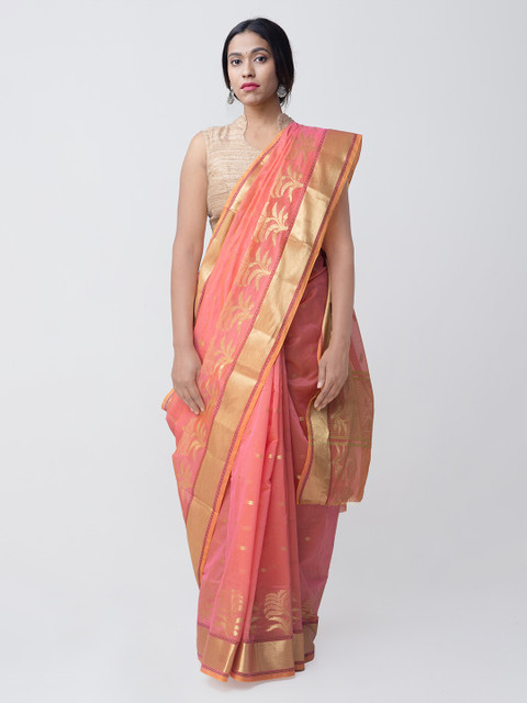 

Unnati Silks Peach-Coloured Silk Cotton Woven Design Kanjeevaram Saree